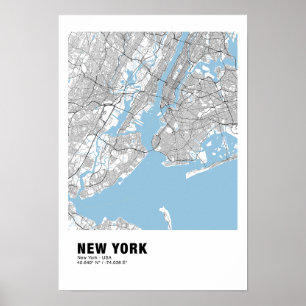 Poster de la carte de New York - Carte blanche de