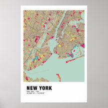 Poster de la carte de New York - Carte colorée de
