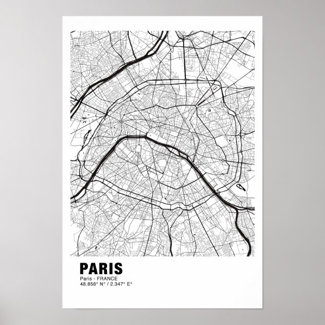Poster de la carte de Paris - France Carte Blanche (Devant)