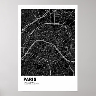 Poster de la carte de Paris - France Carte noire