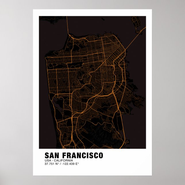 Poster de la carte de San Francisco - Carte de l'o (Devant)