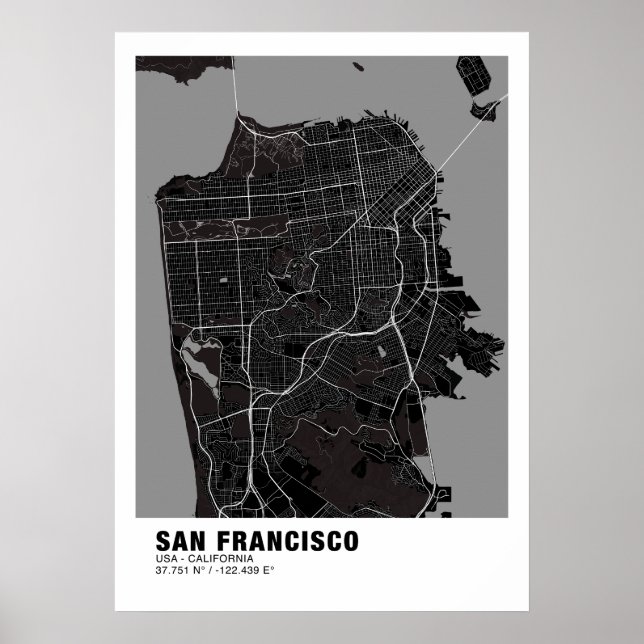 Poster de la carte de San Francisco - Carte noire  (Devant)