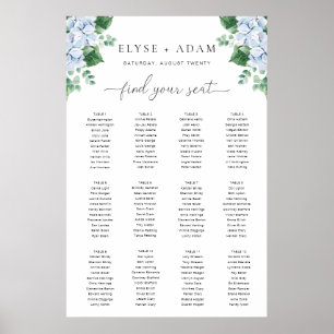 Poster de la carte de siège bleu Hydrangea 12