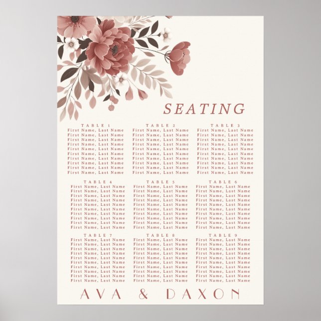 Poster de la carte de siège du Mariage Floral Dust (Devant)