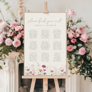 Poster de la carte de siège Fleur sauvage rose en