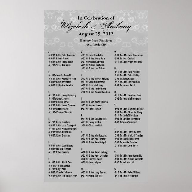 Poster de la carte de siège mariage Floral blanc 3 (Devant)
