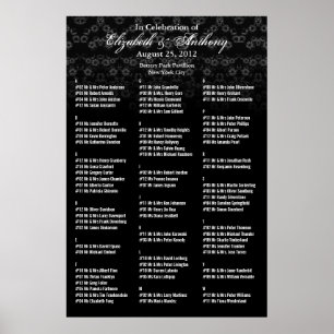 Poster de la carte de siège mariage Floral noir