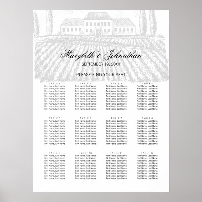 Poster de la carte de siège Mariage Toile & Callig (Devant)