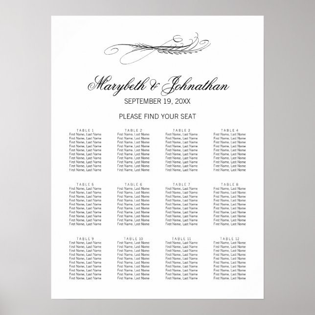 Poster de la carte de siège Mariage Toile & Callig (Devant)