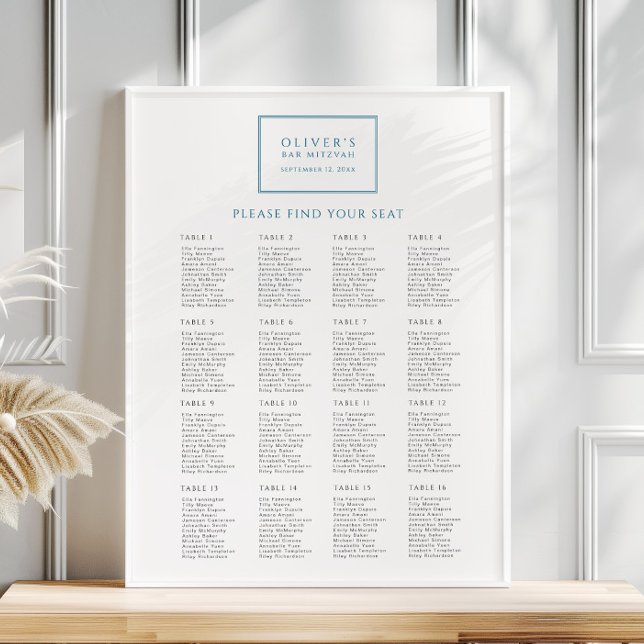 Poster de la carte de siège moderne Blue Bar Mitzv (Créateur téléchargé)