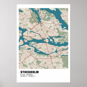 Poster de la carte de Stockholm - Carte Vintage Su