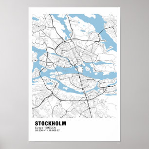 Poster de la carte de Stockholm - Poster blanc Suè