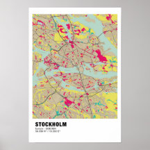 Poster de la carte de Stockholm - Suède Carte colo