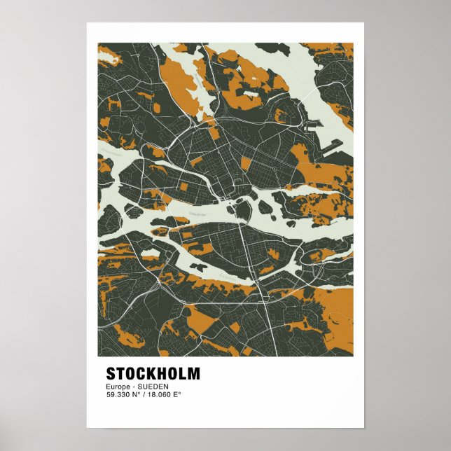 Poster de la carte de Stockholm - Suède Carte vert (Devant)