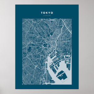 Poster de la carte de Tokyo - Japon bleu foncé