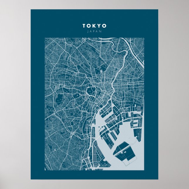 Poster de la carte de Tokyo - Japon bleu foncé (Devant)