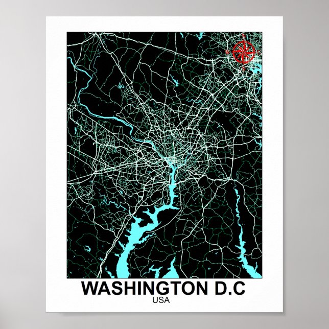 Poster de la carte de Washington City (Devant)