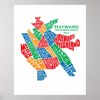 Poster de la carte des quartiers de Hayward 16x20