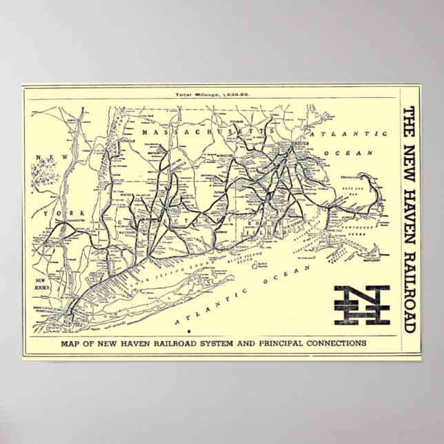 Poster de la carte du chemin de fer New Haven 1956 (Devant)