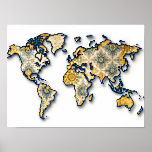 Poster de la carte du monde Bateek Wall Art