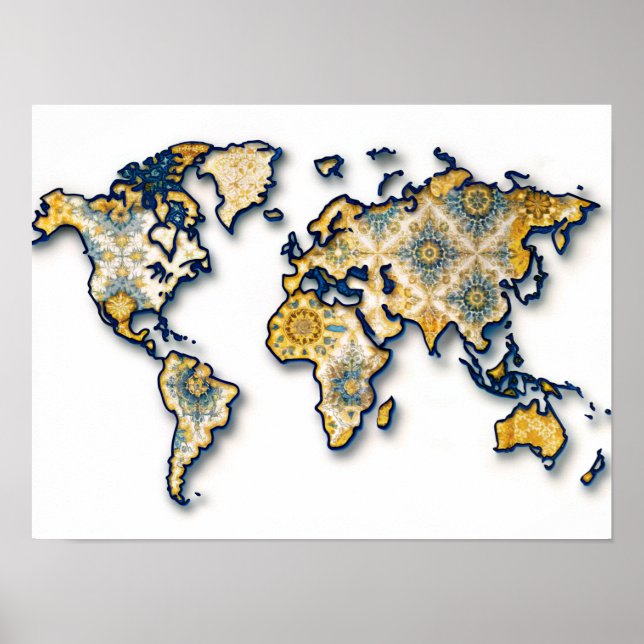 Poster de la carte du monde Bateek Wall Art (Devant)