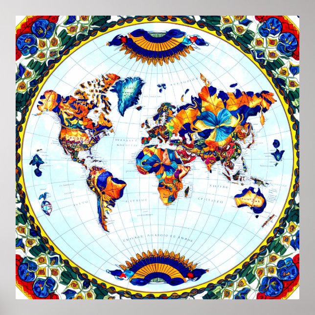 Poster de la carte du monde de Majolica (Devant)