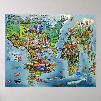 Poster de la carte du monde du Texas