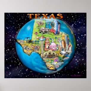 Poster de la carte du monde du Texas