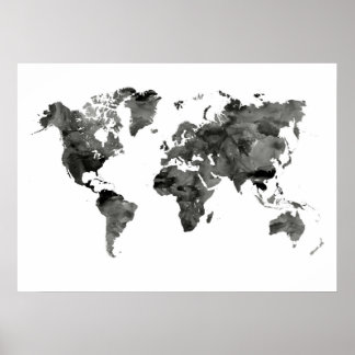 Poster de la carte du monde noir et blanc