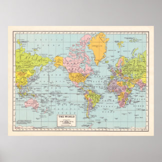 Poster de la carte du monde vintage