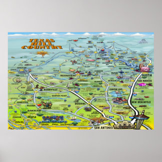 Poster de la carte du pays de Texas Hill