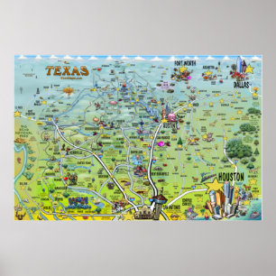 Poster de la carte du Texas BIG Fun