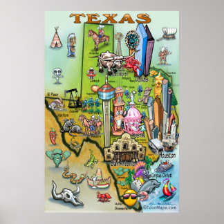 Poster de la carte du Texas Fun