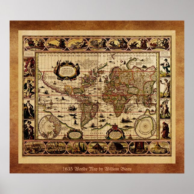 Poster de la carte du vieux monde 1635 (Devant)