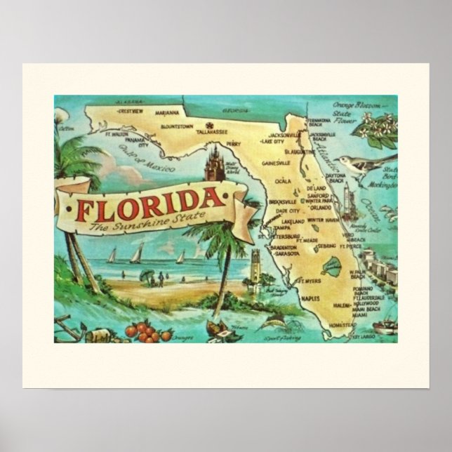 Poster de la carte Floride Retro 16x20 (Devant)
