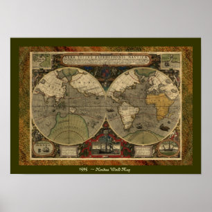 Poster de la carte historique "1595 Carte mondiale