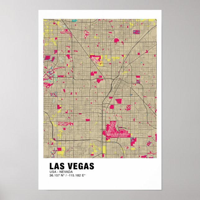 Poster de la carte Las Vegas - Nevada Carte coloré (Devant)