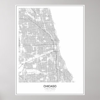 Poster de la carte minimaliste de Chicago, États-U