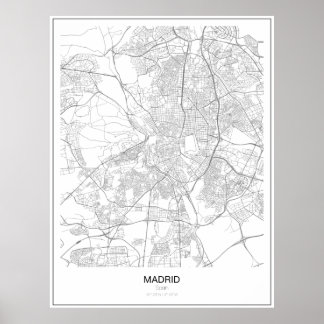 Poster de la carte minimaliste de Madrid, Espagne