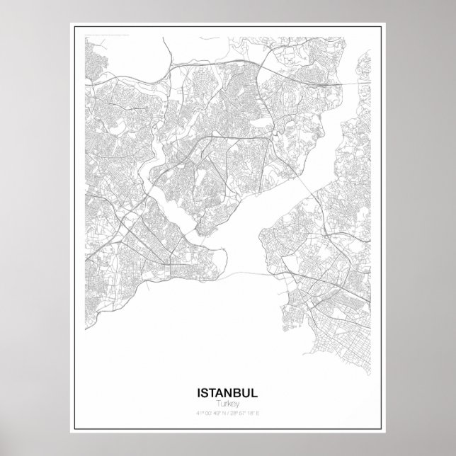 Poster de la carte minimaliste Istanbul, Turquie ( (Devant)
