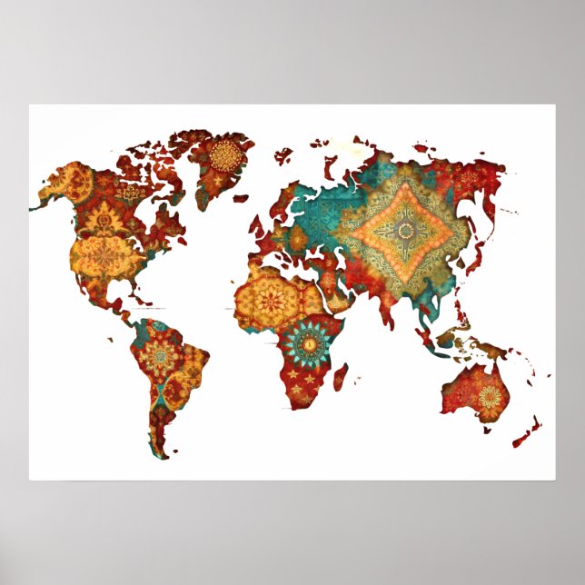 Poster de la carte mondiale Bateek Wall Art (Devant)