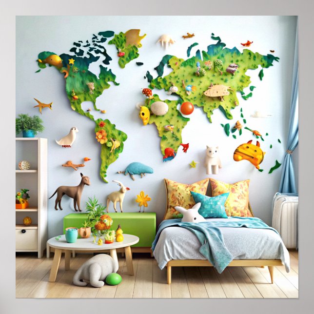 Poster de la carte mondiale de Wall Art 3D pour en (Devant)