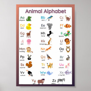 Poster de la carte murale de l'alphabet animal pou