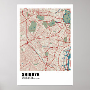 Poster de la carte Shibuya - Tokyo Carte colorée é
