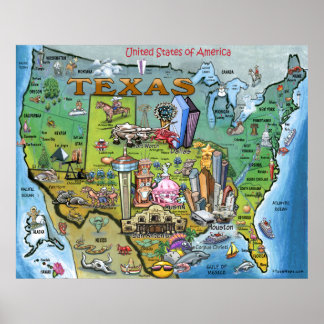 Poster de la carte Texas USA