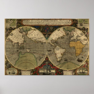 Poster de la carte vintage - Carte du monde Hondiu