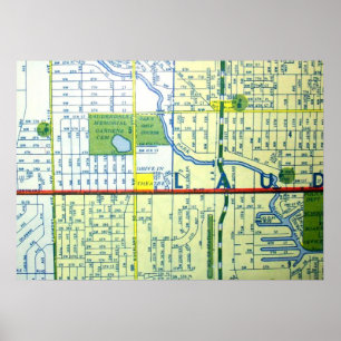 Poster de la carte Vintage de Fort Lauderdale, FL