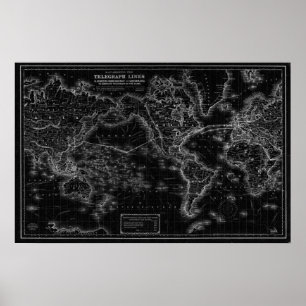 Poster de la carte vintage des lignes Telegraph