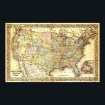 Poster de la carte vintage USA<br><div class="desc">Une affiche cool, vieille carte vintage des Etats-Unis d'Amérique.</div>