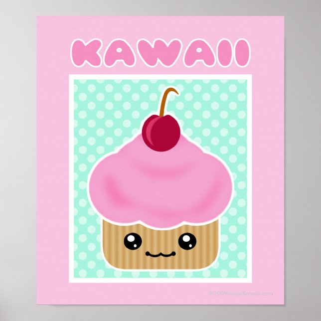 Poster de la cerise de Kawaii Cupcake (Devant)